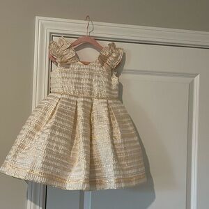 Janie and Jack Ivory Dress with Gold Stripes